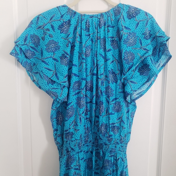 Destination 365 Womens Maxi Dress SM Flutter Sleeves Tie Neck CottageCore Blue - Picture 9 of 12